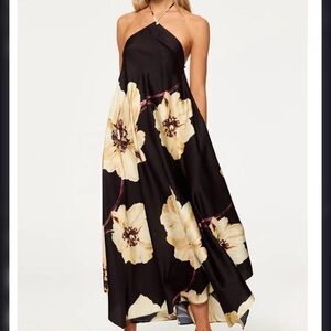 Misa Los Angeles Black and Cream Floral Asymmetrical Dress